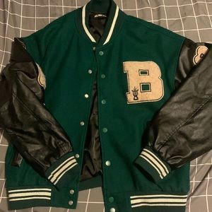 AELFRIC EDEN VARSITY JACKET GREEN AND BLACK